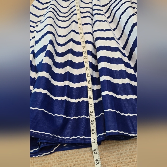 NF Striped 100% Cotton Box Pleated Maxi Skirt Blue/ White One Size Whit Pockets - Picture 7 of 16
